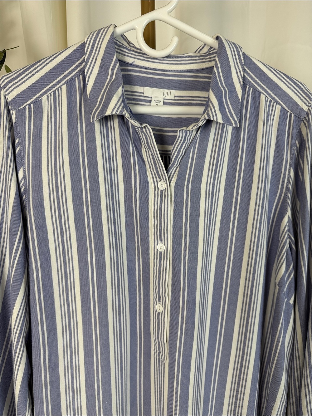 J. Jill Light Blue and White Striped Midi Shirt Dress with Pockets Sz XL (DJ5) - Picture 3 of 9
